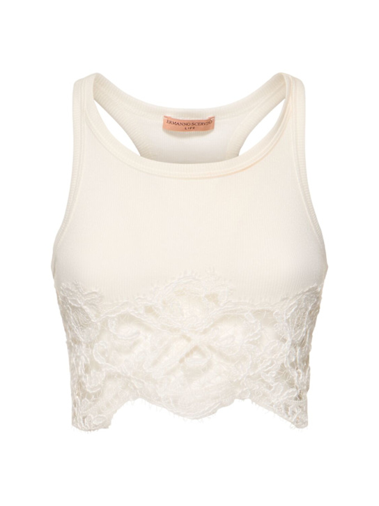 Ermanno Scervino: Cotton blend crop top w/ lace - women_0 | Luisa Via Roma