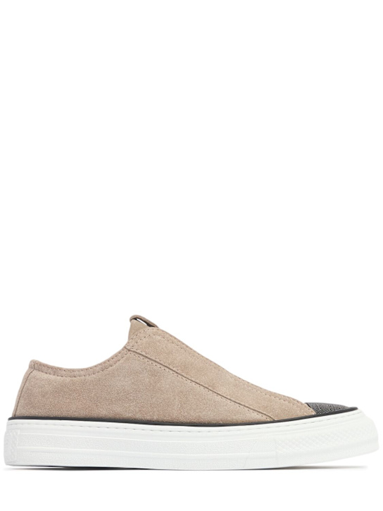 Brunello Cucinelli: 20mm Suede low top sneakers - Taupe - women_0 | Luisa Via Roma