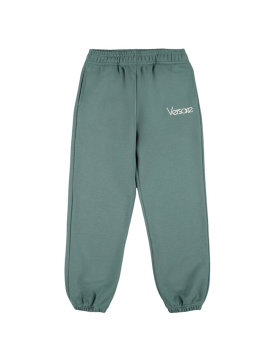 Versace: Cotton sweatpants w/logo - Green - kids-boys_0 | Luisa Via Roma