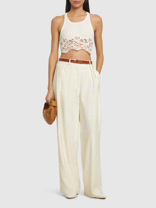 Ermanno Scervino: Cotton blend crop top w/ lace - women_1 | Luisa Via Roma