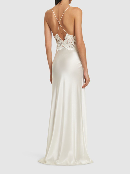 Ermanno Scervino: Embroidered satin long dress - White - women_2 | Luisa Via Roma