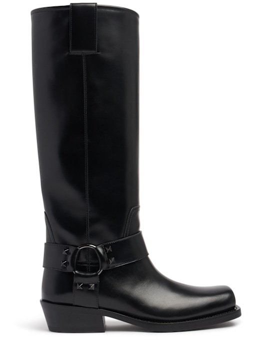 Valentino Garavani: 40mm Rockstud leather biker boots - women_0 | Luisa Via Roma