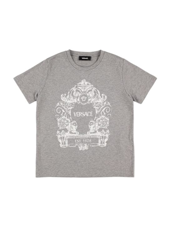 Versace: T-shirt in jersey di cotone stampato - kids-girls_0 | Luisa Via Roma