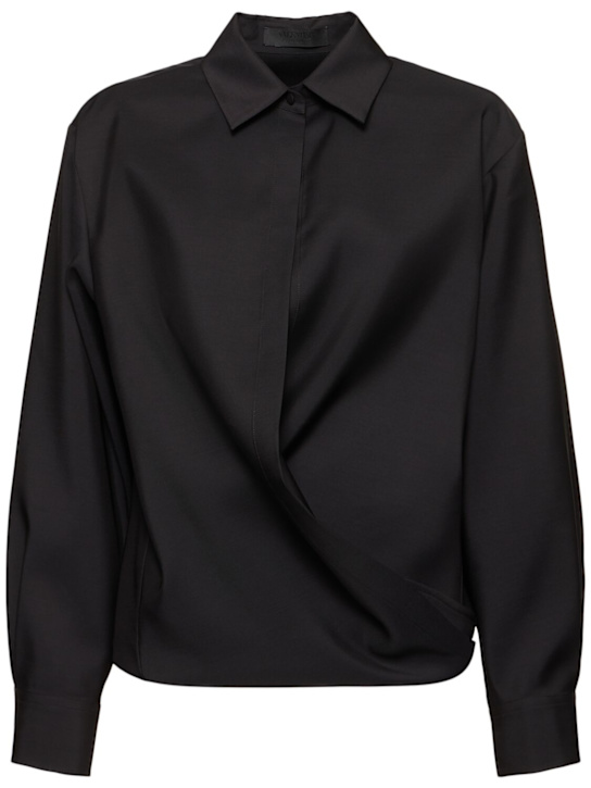 Valentino: Wool blend wrap shirt - Black - women_0 | Luisa Via Roma