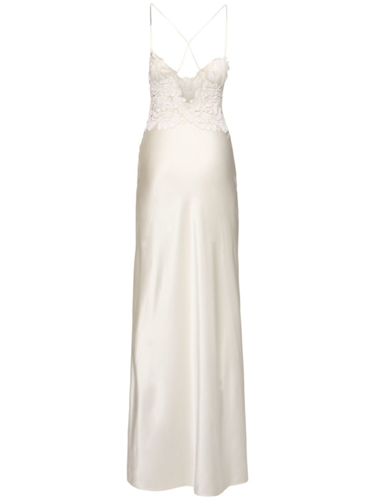 Ermanno Scervino: Embroidered satin long dress - White - women_3 | Luisa Via Roma