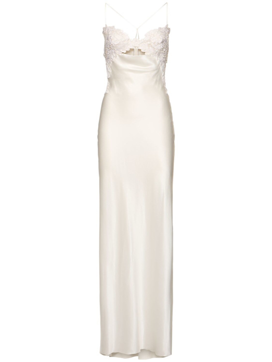 Ermanno Scervino: Embroidered satin long dress - White - women_0 | Luisa Via Roma
