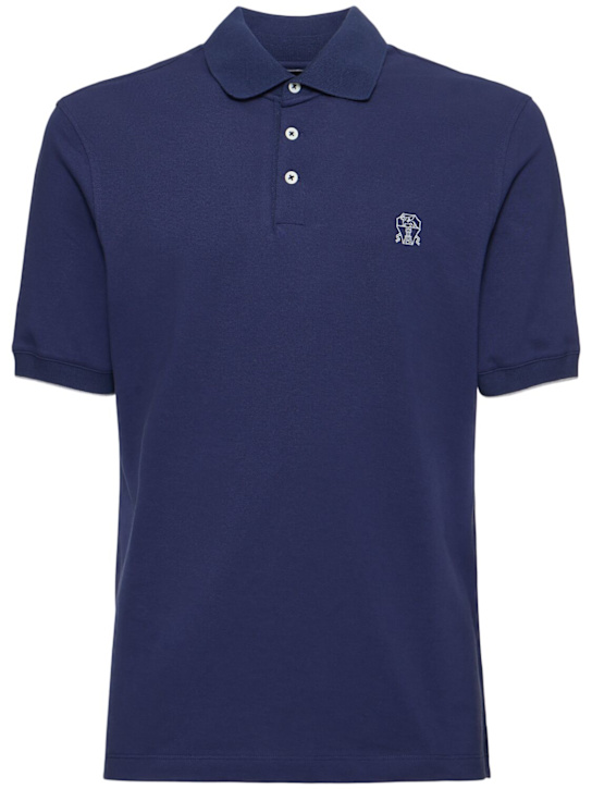 Brunello Cucinelli: Cotton piquet logo polo - Galassiagrigio - men_0 | Luisa Via Roma