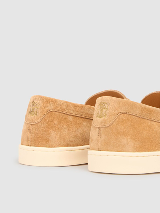 Brunello Cucinelli: Suede loafers - Biscotto - men_3 | Luisa Via Roma