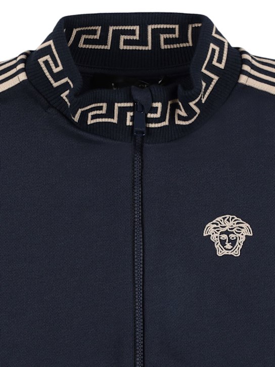 Versace: Embroidered cotton zipped sweatshirt - Navy - kids-boys_1 | Luisa Via Roma