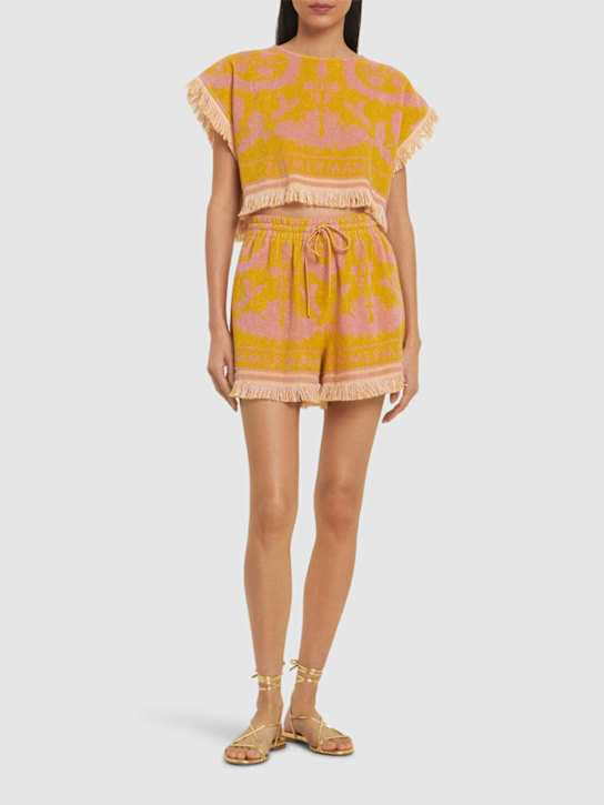 Zimmermann: Wylie法式毛圈布短款上衣 - Mustard/Pink - women_1 | Luisa Via Roma
