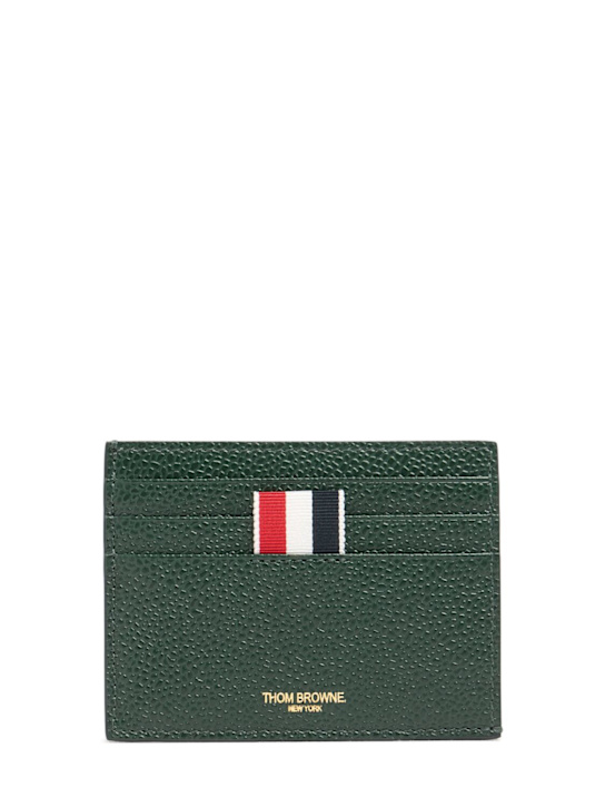 Thom Browne: Pebble grained leather card holder - Green - men_0 | Luisa Via Roma