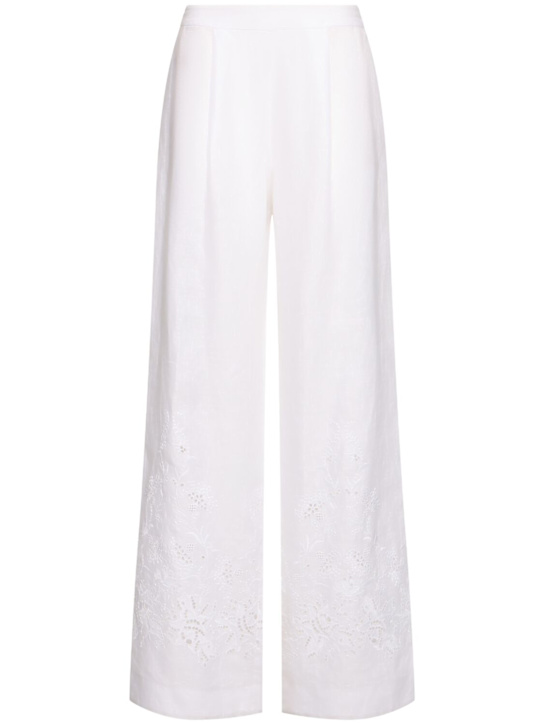 Linen wide pants w/lace details - Thumbnail 1