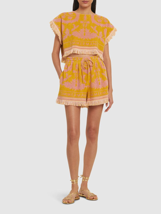 Zimmermann: Wylie French terry cotton shorts - Mustard/Pink - women_1 | Luisa Via Roma