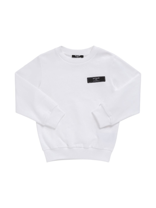 Balmain: Cotton sweatshirt w/logo - White - kids-boys_0 | Luisa Via Roma