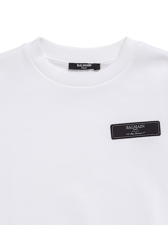 Balmain: Cotton sweatshirt w/logo - White - kids-boys_1 | Luisa Via Roma