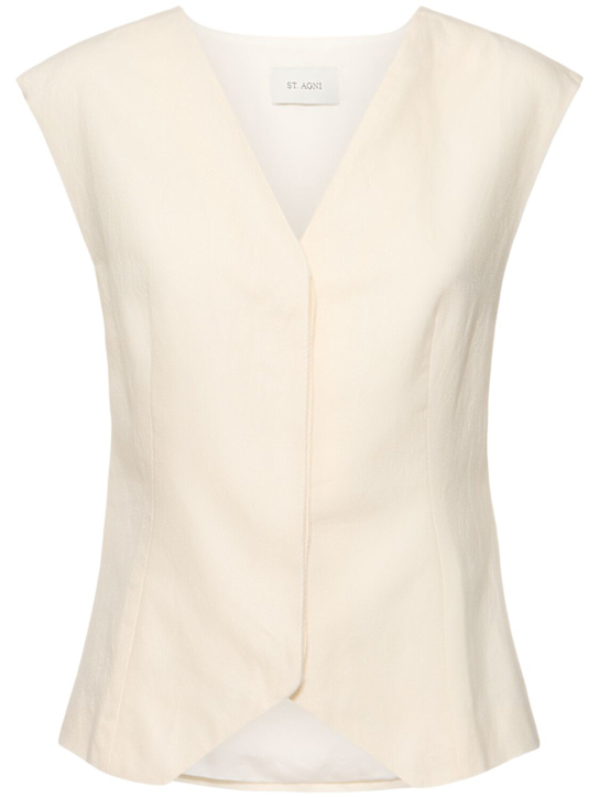 St. Agni: Minimal tailored cotton & linen vest - women_0 | Luisa Via Roma