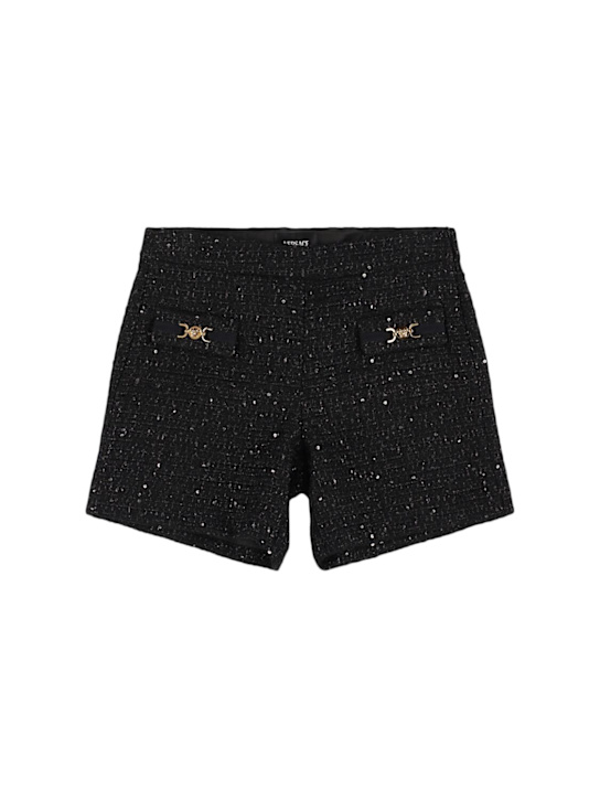 Versace: Shorts in tweed di misto lana - Nero - kids-girls_0 | Luisa Via Roma