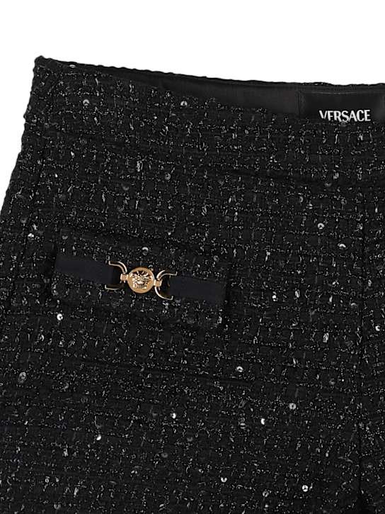 Versace: Shorts in tweed di misto lana - Nero - kids-girls_1 | Luisa Via Roma