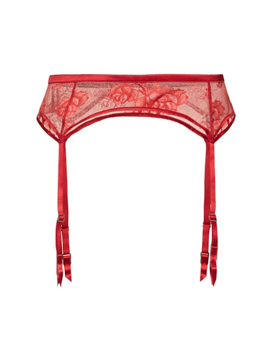 Fleur Du Mal: Bouquet lace garter - Red - women_0 | Luisa Via Roma