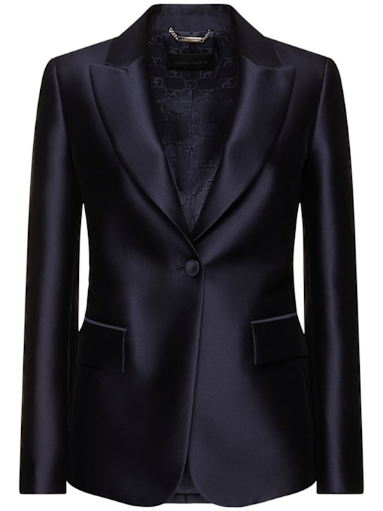 Alberta Ferretti: Mikado single breast blazer - Navy - women_0 | Luisa Via Roma