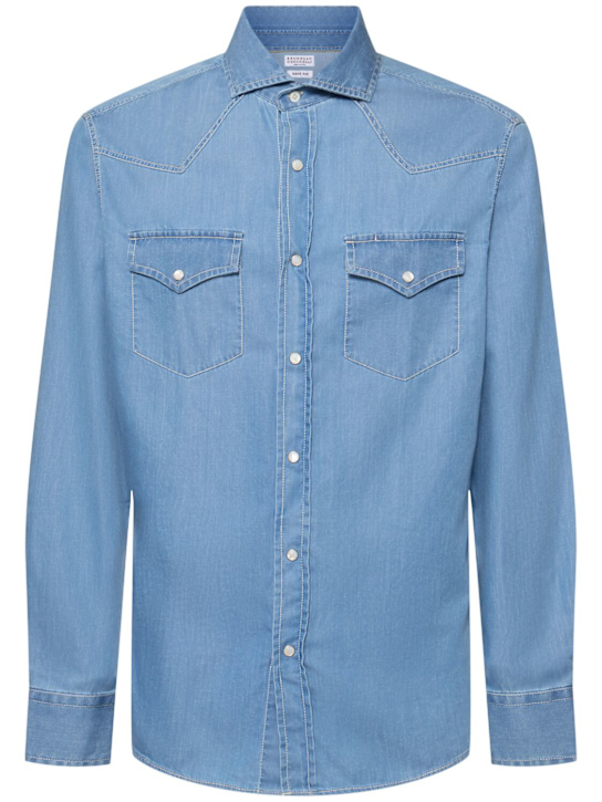 Brunello Cucinelli: Cotton snap button shirt - men_0 | Luisa Via Roma