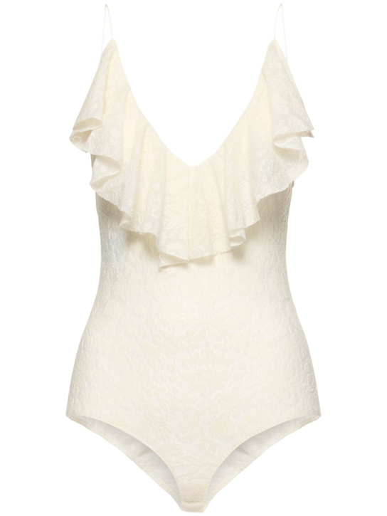 Philosophy Di Lorenzo Serafini: Ruched lace bodysuit - Ivory - women_0 | Luisa Via Roma