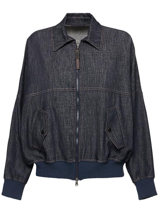 Brunello Cucinelli: Padded denim bomber jacket - Blue - women_0 | Luisa Via Roma