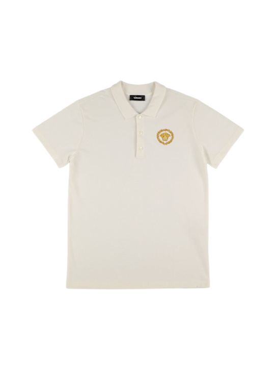 Versace: Embroidered cotton piqué polo shirt - kids-boys_0 | Luisa Via Roma