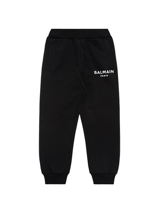 Balmain: Cotton sweatpants w/logo - Black - kids-boys_0 | Luisa Via Roma