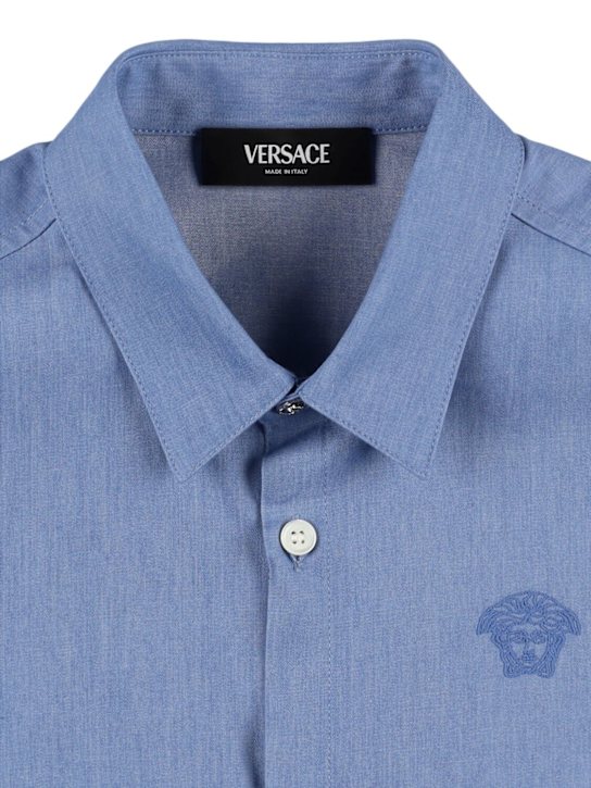Versace: Cotton denim shirt w/logo - kids-boys_1 | Luisa Via Roma