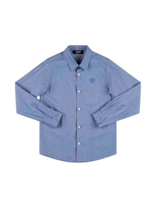 Versace: Cotton denim shirt w/logo - kids-boys_0 | Luisa Via Roma