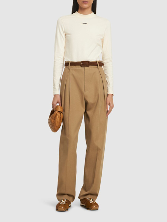 Jacquemus: Le Tshirt Gros Grain长袖T恤 - 浅米黄色 - women_1 | Luisa Via Roma