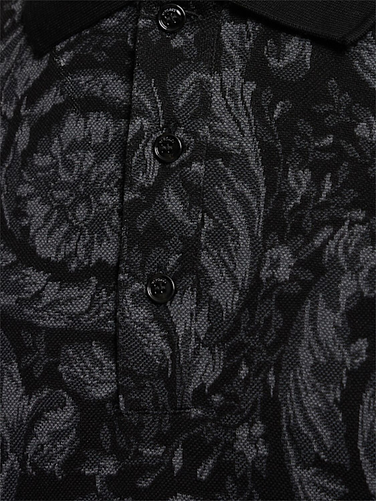 Versace: Barocco jacquard cotton piquet polo - Grey - men_4 | Luisa Via Roma