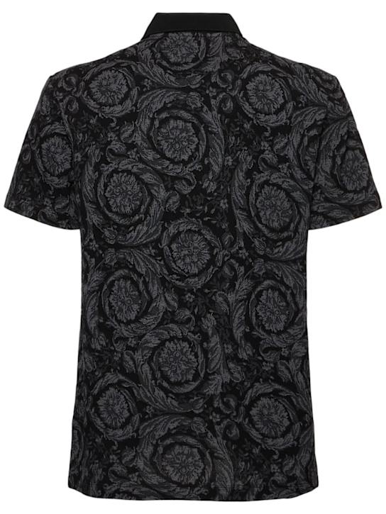 Versace: Barocco jacquard cotton piquet polo - Grey - men_3 | Luisa Via Roma