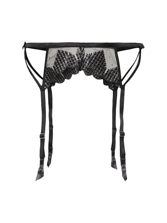 Fleur Du Mal: Heart embroidery garter - Black - women_0 | Luisa Via Roma