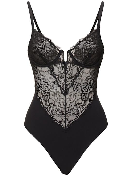 Fleur Du Mal: Naomi lace & silk bodysuit - women_0 | Luisa Via Roma