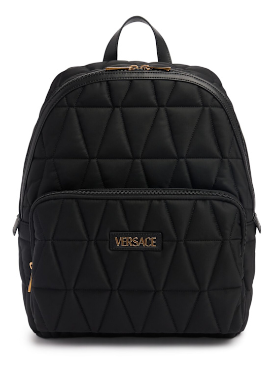Versace: Logo nylon backpack - Black - men_0 | Luisa Via Roma
