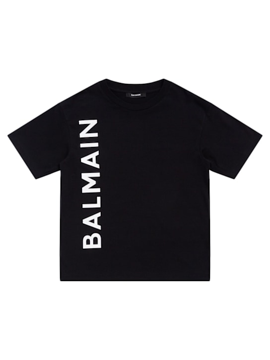 Balmain: Printed cotton jersey t-shirt - Black - kids-boys_0 | Luisa Via Roma