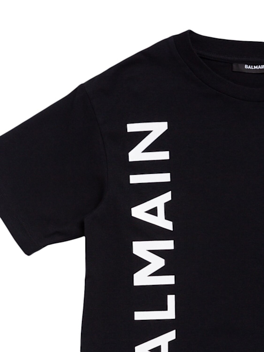 Balmain: Printed cotton jersey t-shirt - Black - kids-boys_1 | Luisa Via Roma