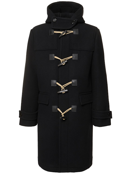 Burberry: Hooded wool duffle coat - Black - men_0 | Luisa Via Roma