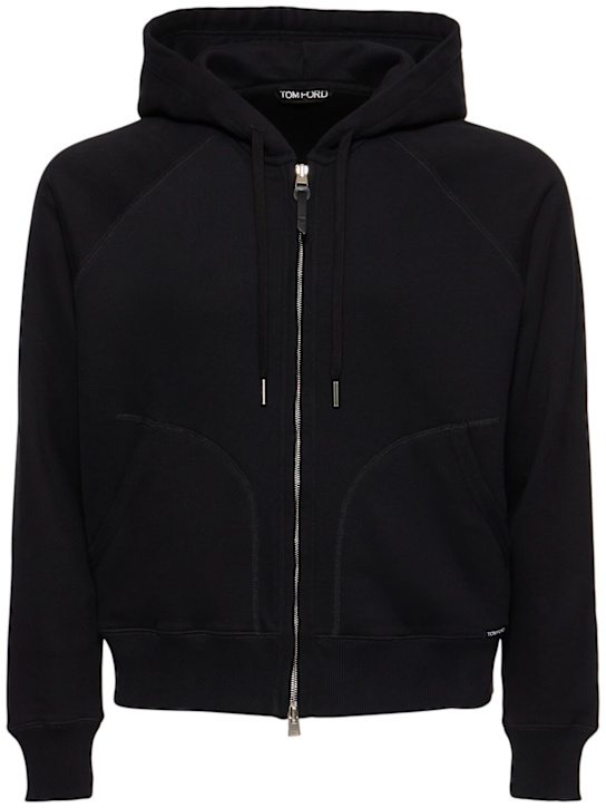 Tom Ford: Felpa in misto cotone con zip e cappuccio - Nero - men_0 | Luisa Via Roma