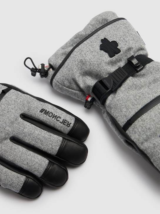 Moncler Grenoble: Logo padded wool flannel gloves - men_1 | Luisa Via Roma