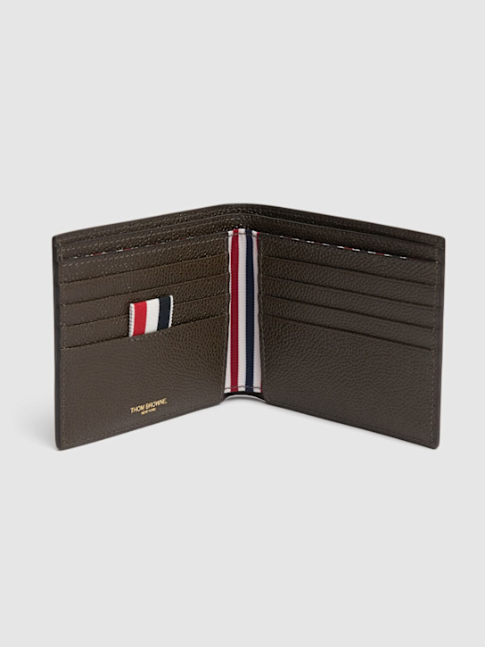 Thom Browne: Grained leather billfold wallet - Dark Brown - men_1 | Luisa Via Roma