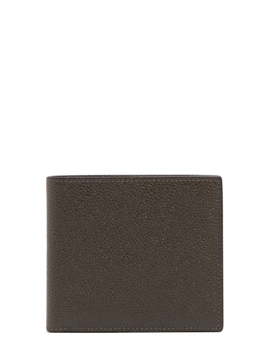 Thom Browne: Grained leather billfold wallet - Dark Brown - men_0 | Luisa Via Roma