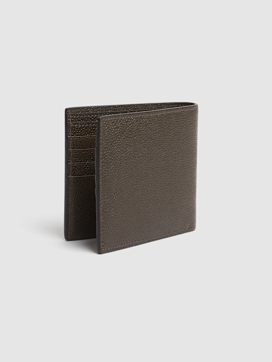 Thom Browne: Grained leather billfold wallet - Dark Brown - men_2 | Luisa Via Roma