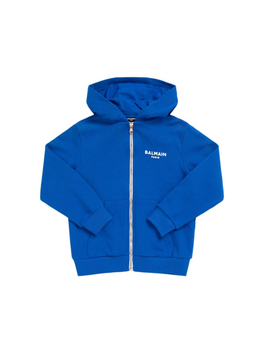 Balmain: Cotton zip-up sweatshirt hoodie - Blue - kids-boys_0 | Luisa Via Roma