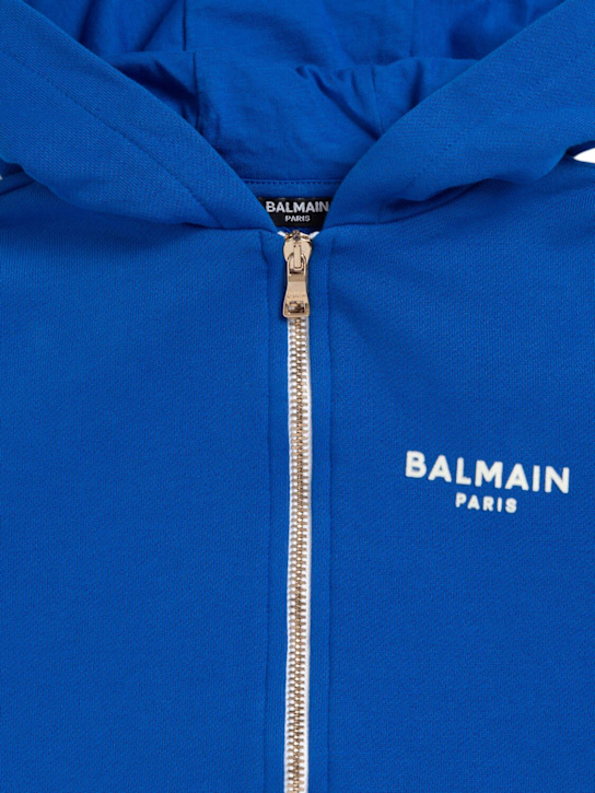 Balmain: Cotton zip-up sweatshirt hoodie - Blue - kids-boys_1 | Luisa Via Roma