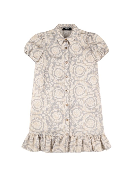 Versace: Vestito in seta stampata - Grey/Bone - kids-girls_0 | Luisa Via Roma