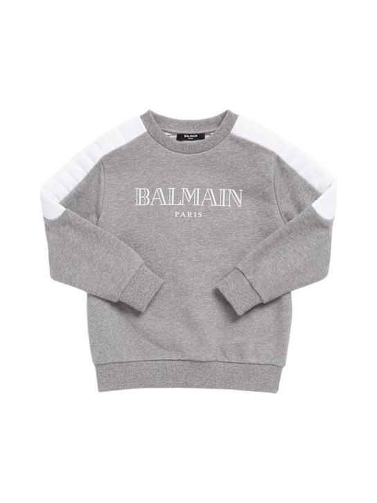 Balmain: Padded cotton sweatshirt - Grey - kids-boys_0 | Luisa Via Roma