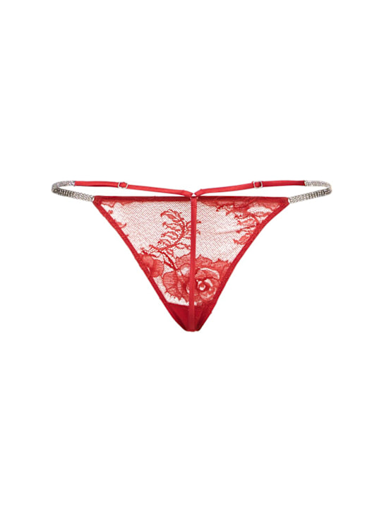 Fleur Du Mal: Embellished Bouquet lace g-string - Red - women_3 | Luisa Via Roma
